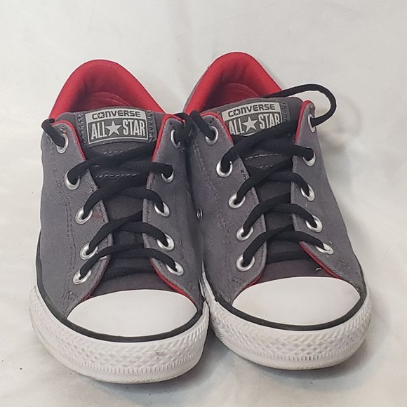 Converse All Star Gray Red Low Top Lace Up Junior Size 4 Womens 5.5 - Picture 2 of 6
